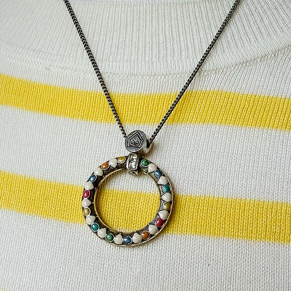 Brighton 18" Delicate Silver Chain Necklace w/Multicolor Circle Pendant - Picture 2 of 12